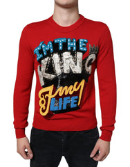 Dolce & Gabbana Roter Pullover aus Wolle mit Rundhalsausschnitt und „I'm The King“-Aufschrift