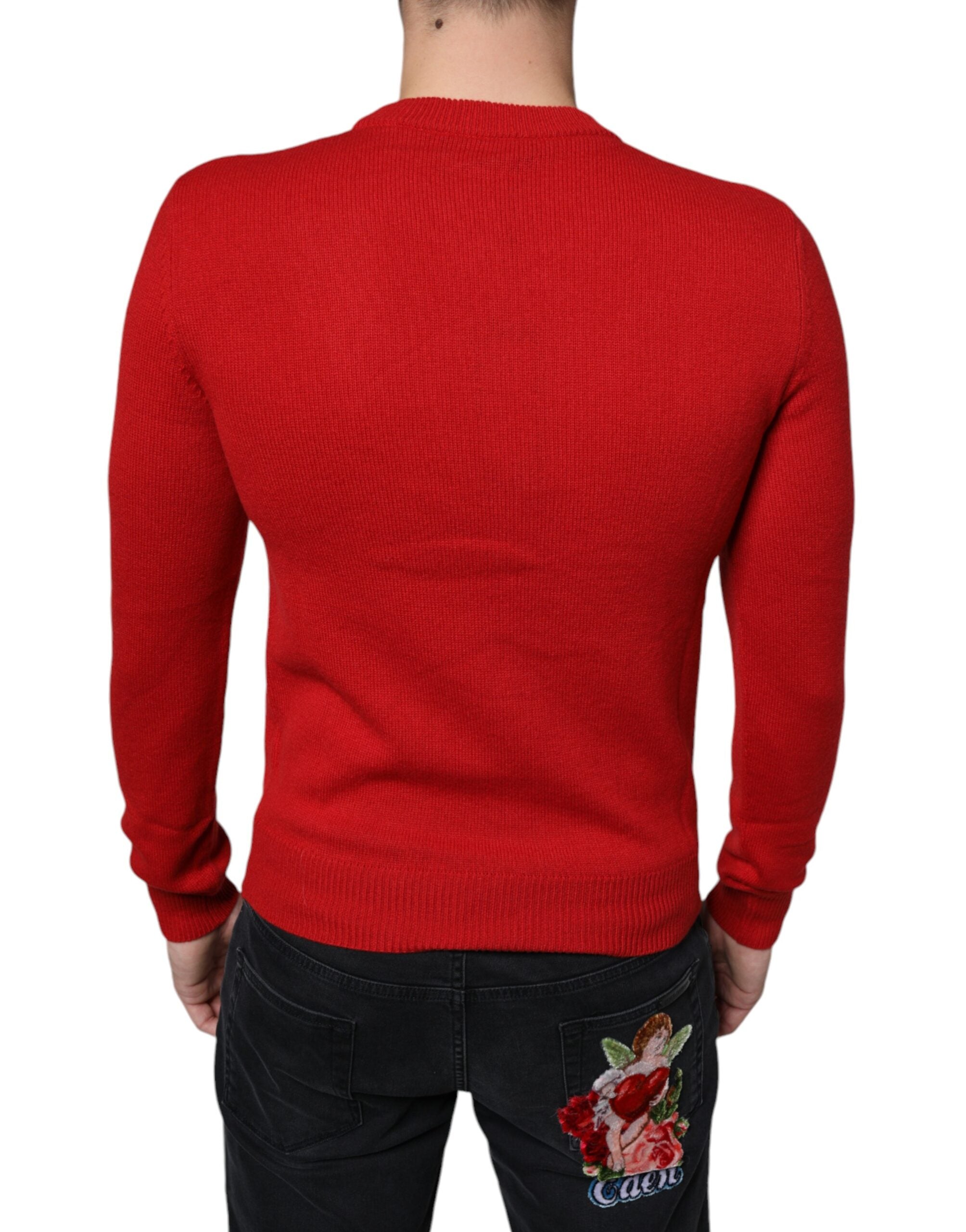 Dolce & Gabbana Roter Pullover aus Wolle mit Rundhalsausschnitt und „I'm The King“-Aufschrift