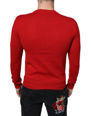 Dolce & Gabbana Roter Pullover aus Wolle mit Rundhalsausschnitt und „I'm The King“-Aufschrift