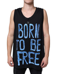 Dolce & Gabbana Schwarzes Baumwoll-T-Shirt „Born To Be Free“ ohne Ärmel