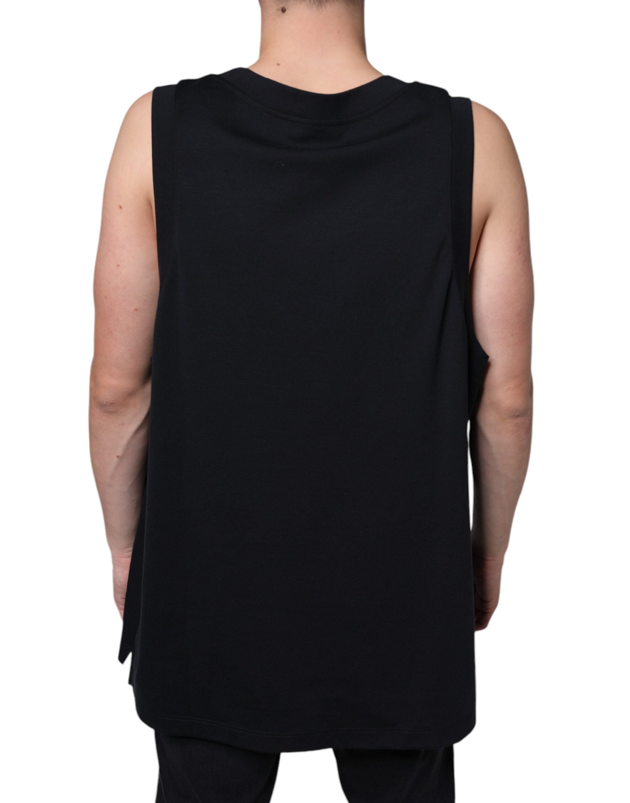 Dolce & Gabbana Schwarzes Baumwoll-T-Shirt „Born To Be Free“ ohne Ärmel