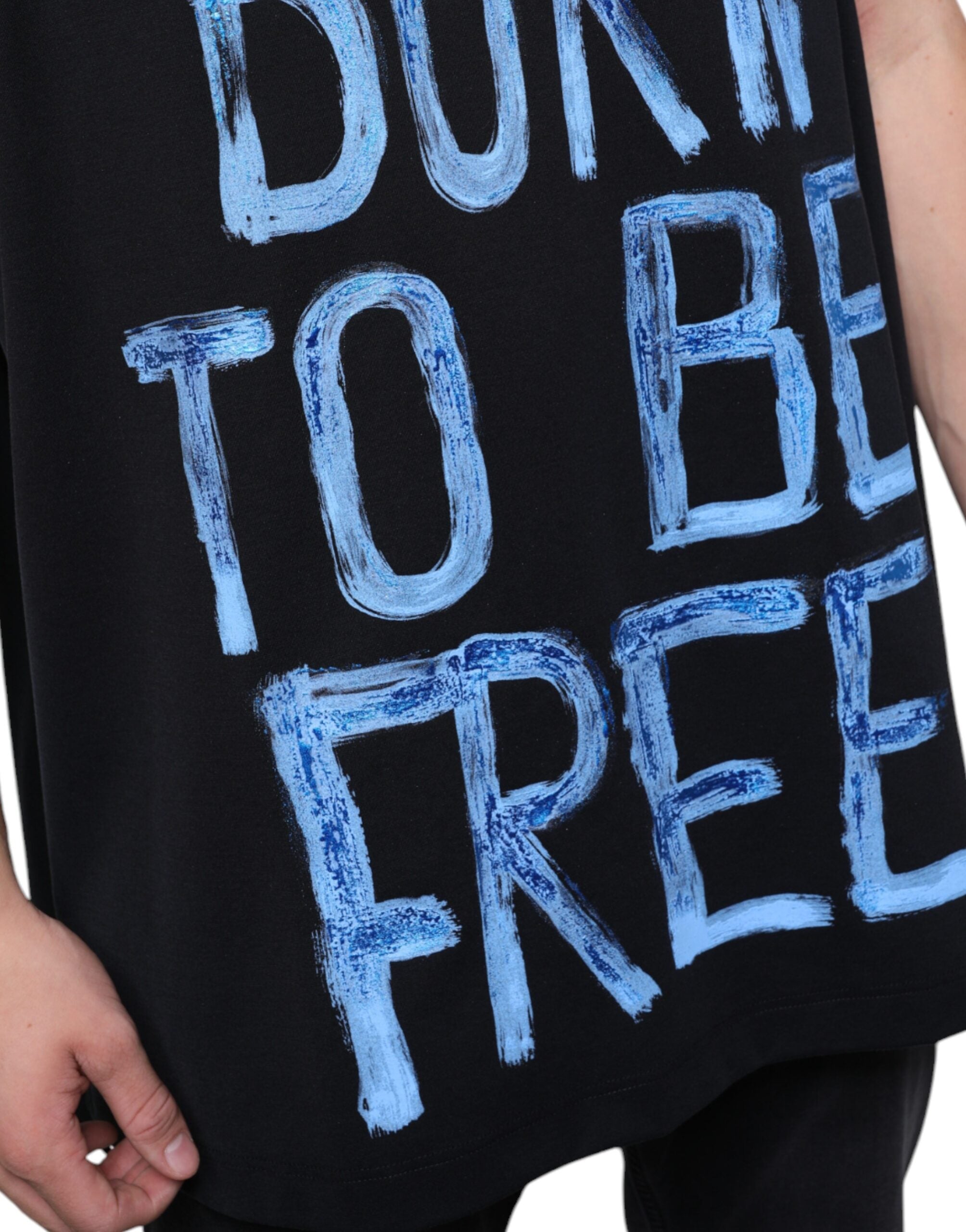 Dolce & Gabbana Schwarzes Baumwoll-T-Shirt „Born To Be Free“ ohne Ärmel