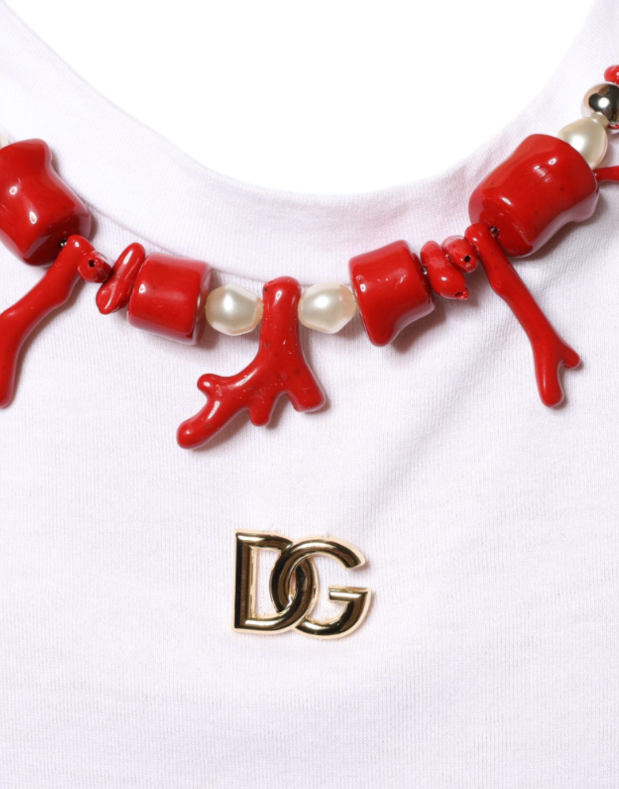 Dolce & Gabbana Wit Katoenen T-shirt met Kettingdetails