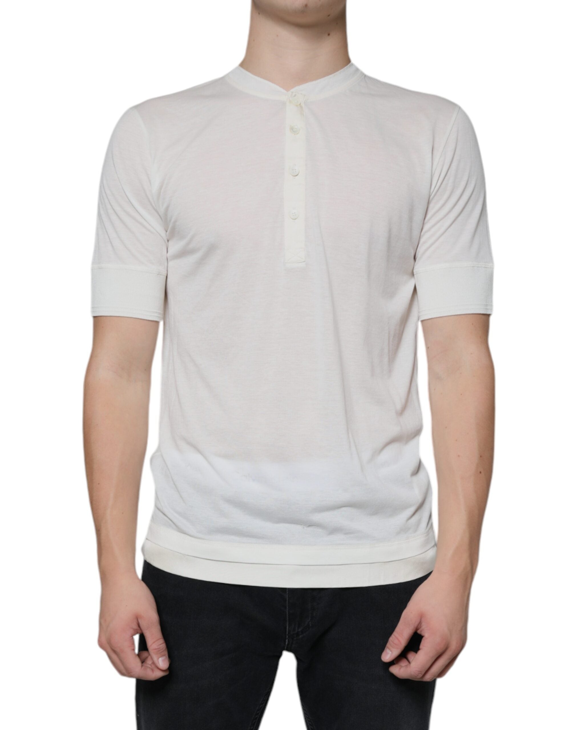 Dolce & Gabbana Off-White Baumwoll-T-Shirt mit kurzen Ärmeln