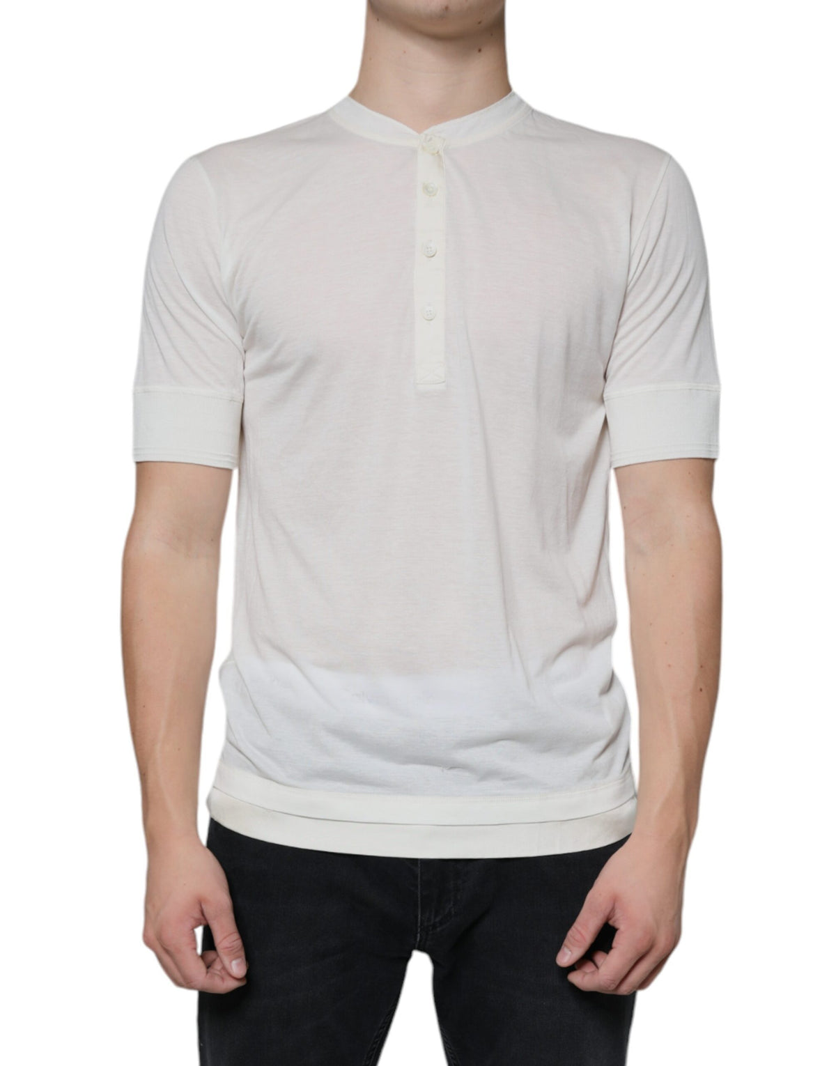 Dolce & Gabbana Off-White Baumwoll-T-Shirt mit kurzen Ärmeln