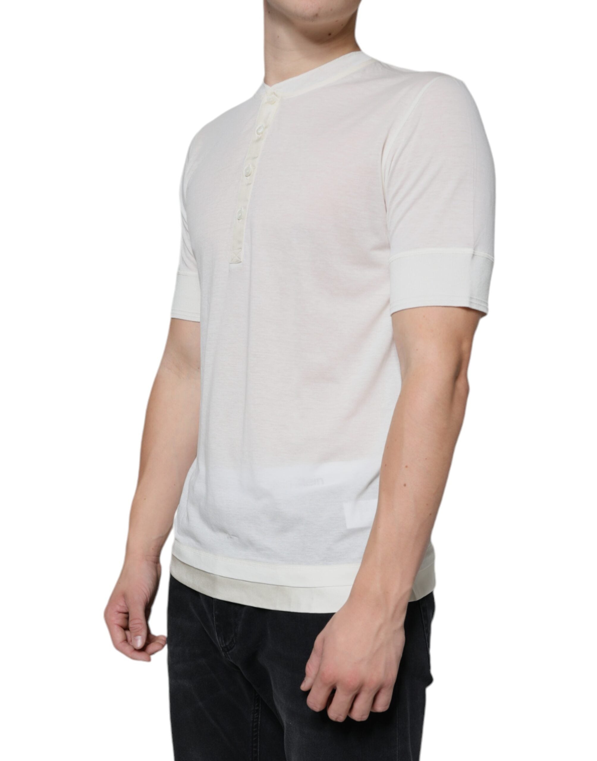 Dolce & Gabbana Off-White Baumwoll-T-Shirt mit kurzen Ärmeln