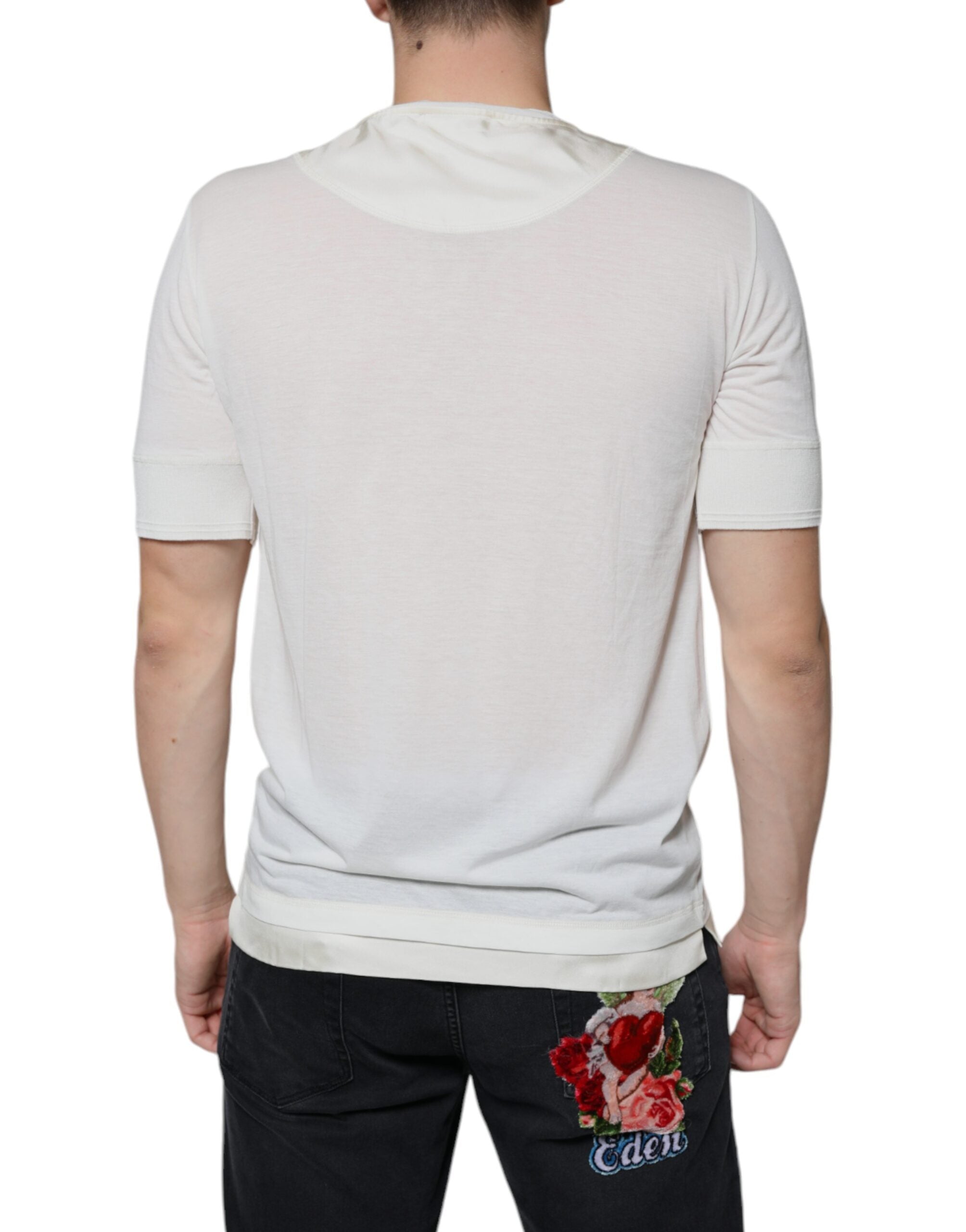 Dolce & Gabbana Off-White Baumwoll-T-Shirt mit kurzen Ärmeln