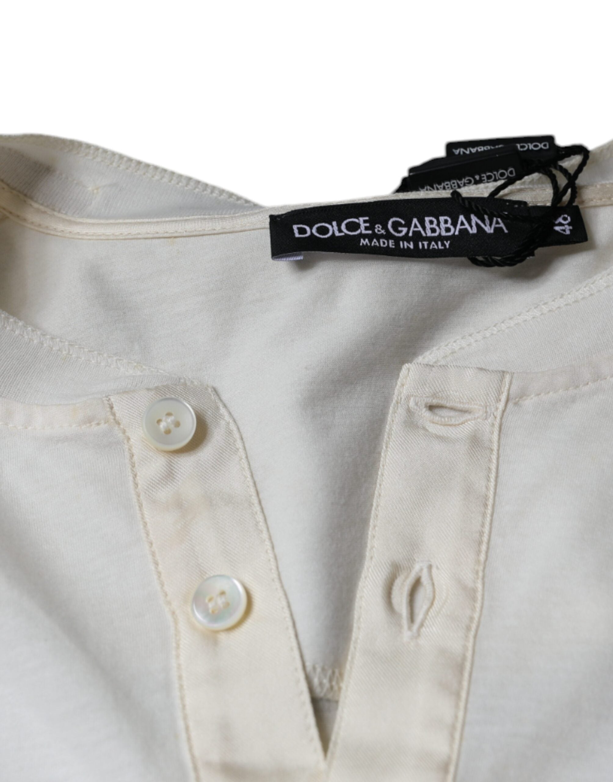 Dolce & Gabbana Off-White Baumwoll-T-Shirt mit kurzen Ärmeln