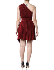Dolce &amp; Gabbana – Rotes, plissiertes A-Linien-Minikleid mit One-Shoulder-Träger