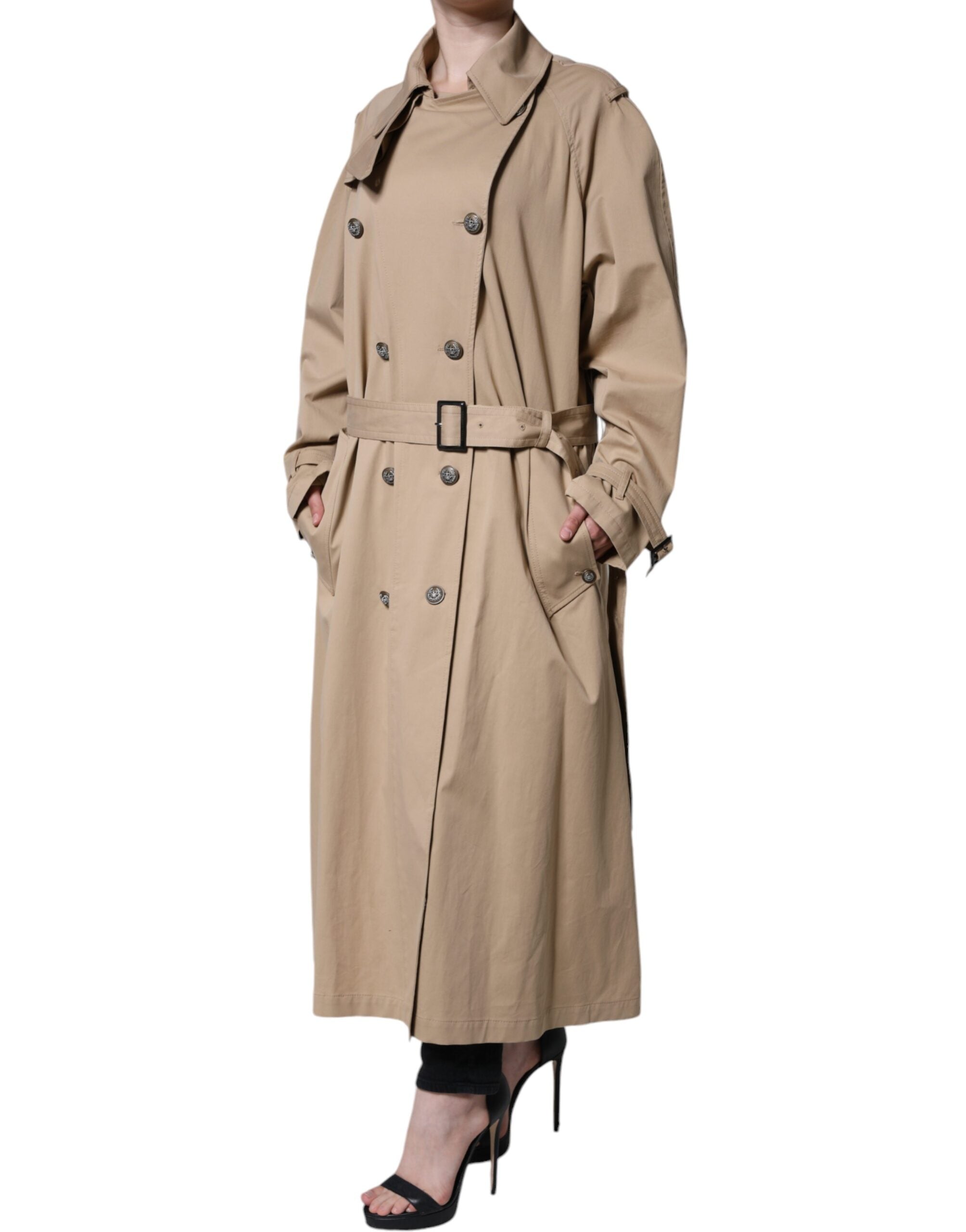 Dolce & Gabbana Khakifarbene zweireihige Trenchcoat-Jacke