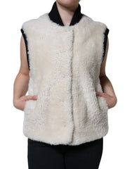 Burberry Witte WARRENFORD Shearling Leren Gilet Jas