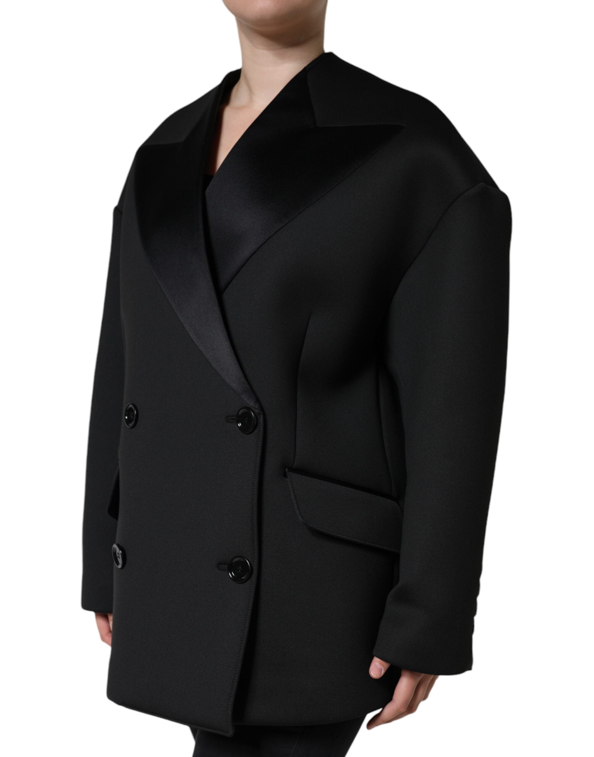 Dolce & Gabbana Schwarzer Doppelreihiger Mantel aus Polyester
