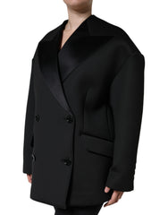 Dolce & Gabbana Schwarzer Doppelreihiger Mantel aus Polyester