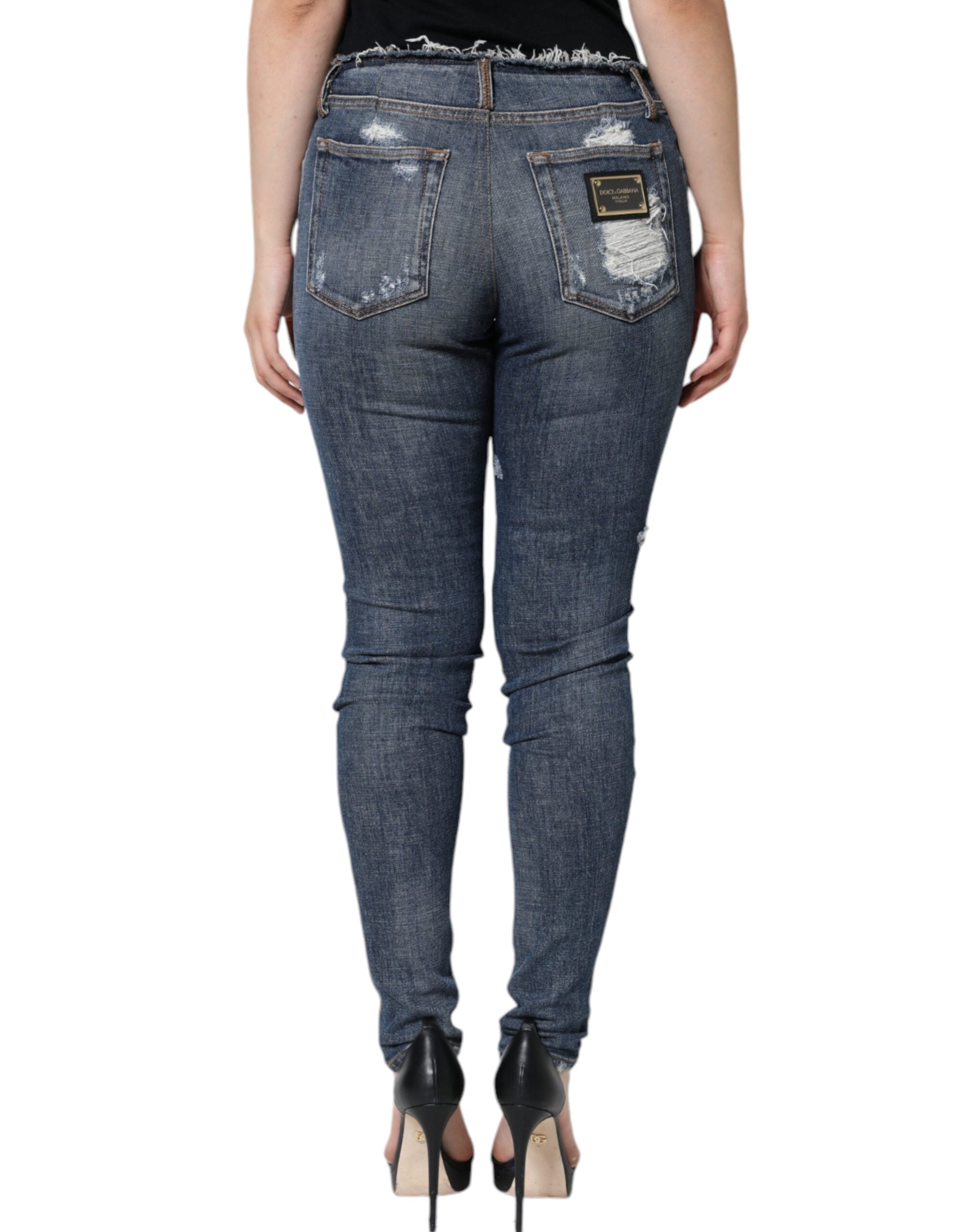 Dolce & Gabbana Blaue Jeans mit Used-Effekt aus Baumwoll-Stretch