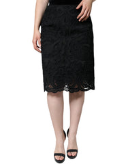 Dolce & Gabbana Schwarzer Bleistiftrock mit hoher Taille und floraler Spitze