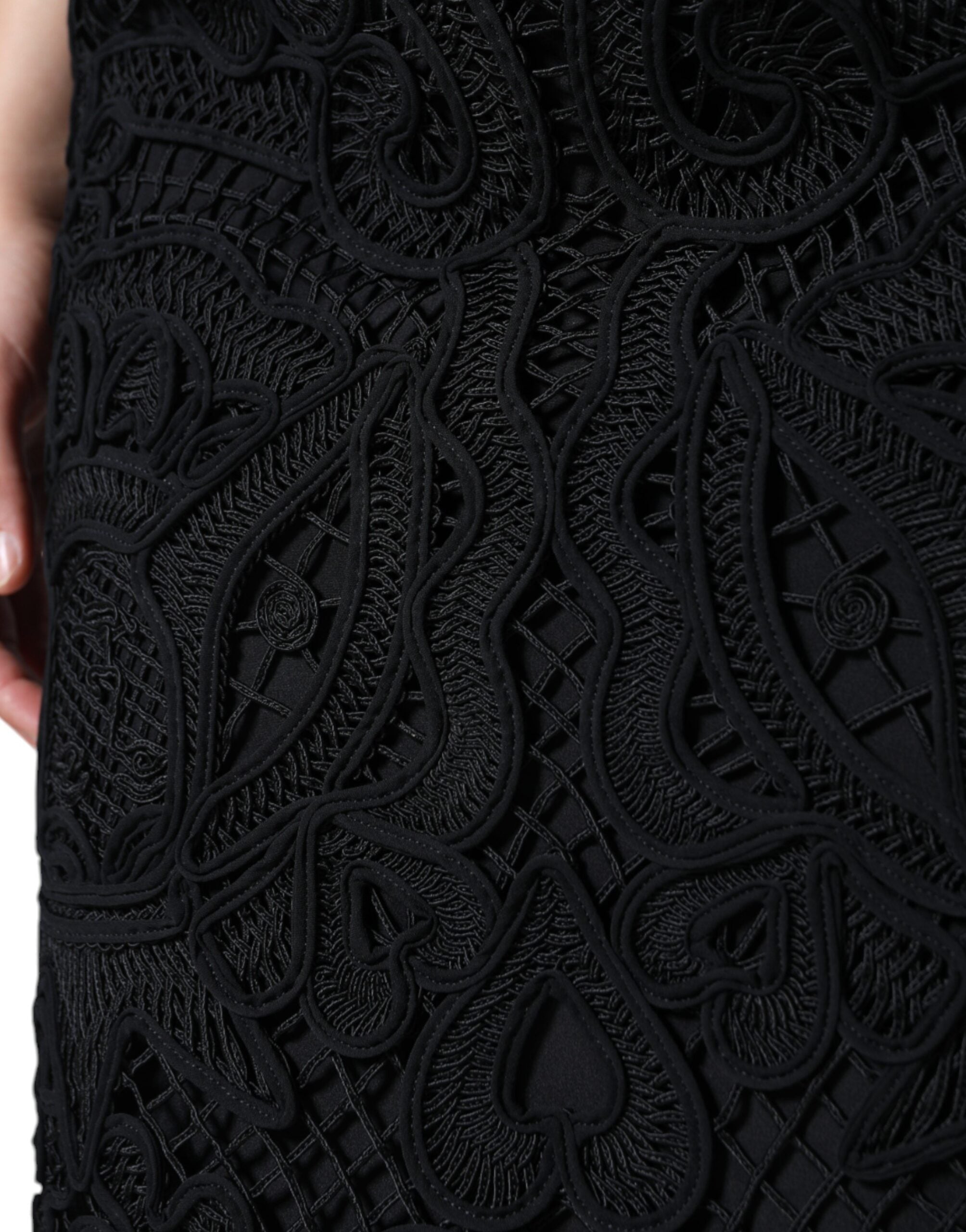 Dolce & Gabbana Schwarzer Bleistiftrock mit hoher Taille und floraler Spitze