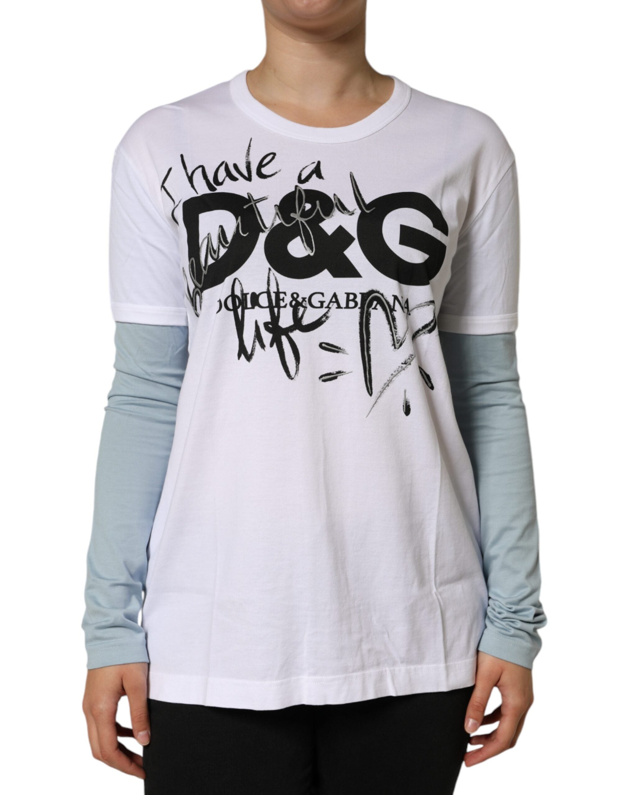 Dolce & Gabbana Weißes Baumwoll-T-Shirt mit Logo-Print und Rundhalsausschnitt