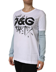 Dolce & Gabbana Weißes Baumwoll-T-Shirt mit Logo-Print und Rundhalsausschnitt