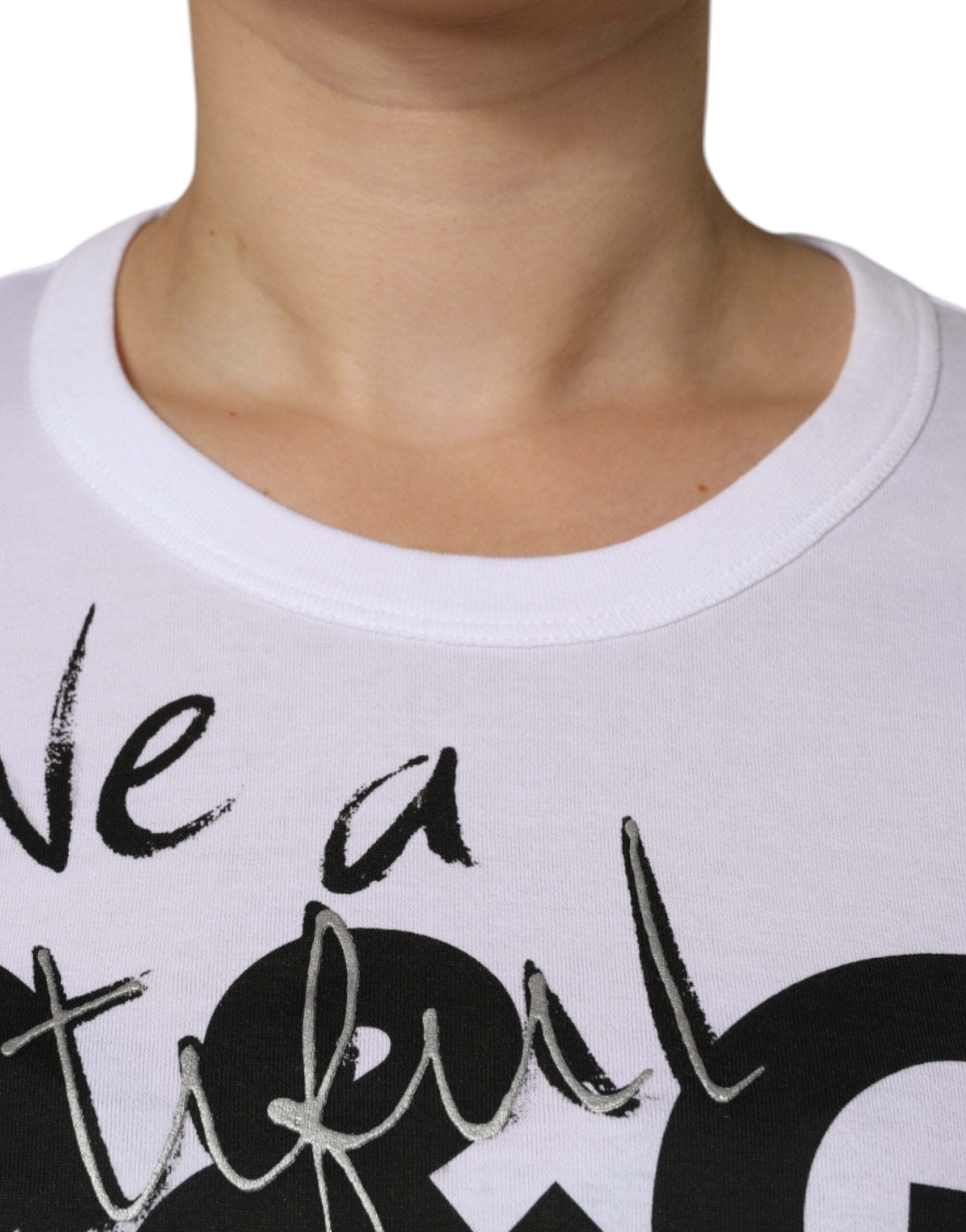 Dolce & Gabbana Weißes Baumwoll-T-Shirt mit Logo-Print und Rundhalsausschnitt
