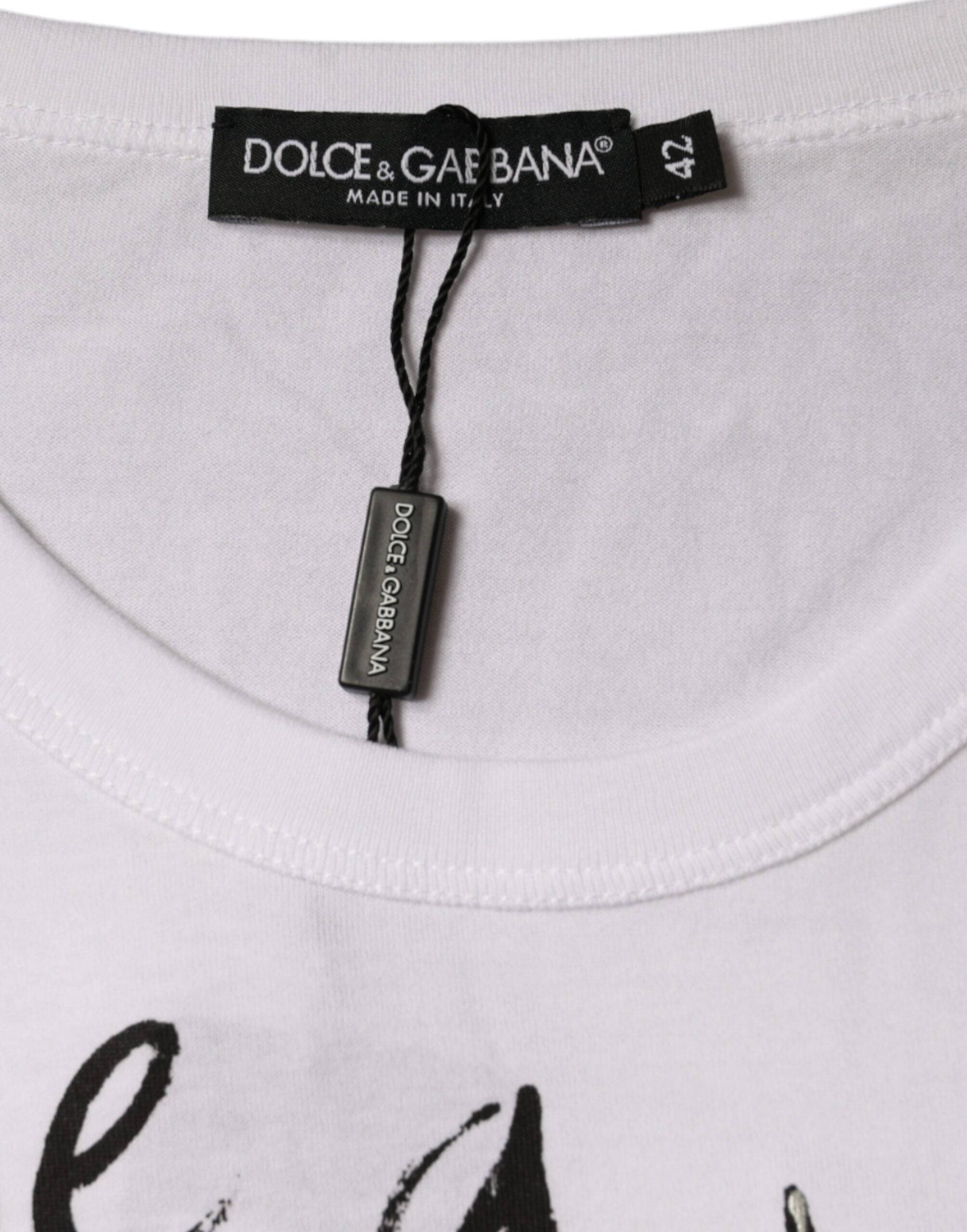 Dolce & Gabbana Weißes Baumwoll-T-Shirt mit Logo-Print und Rundhalsausschnitt