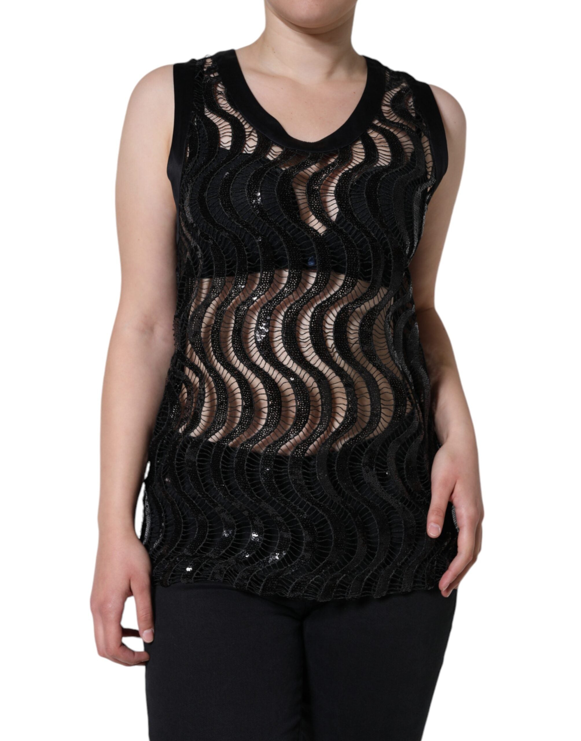 Dolce & Gabbana Schwarze ärmellose Pailletten-Tanktop-Bluse