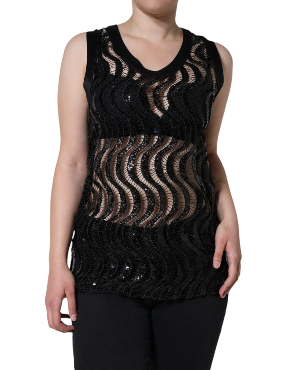 Dolce & Gabbana Schwarze ärmellose Pailletten-Tanktop-Bluse