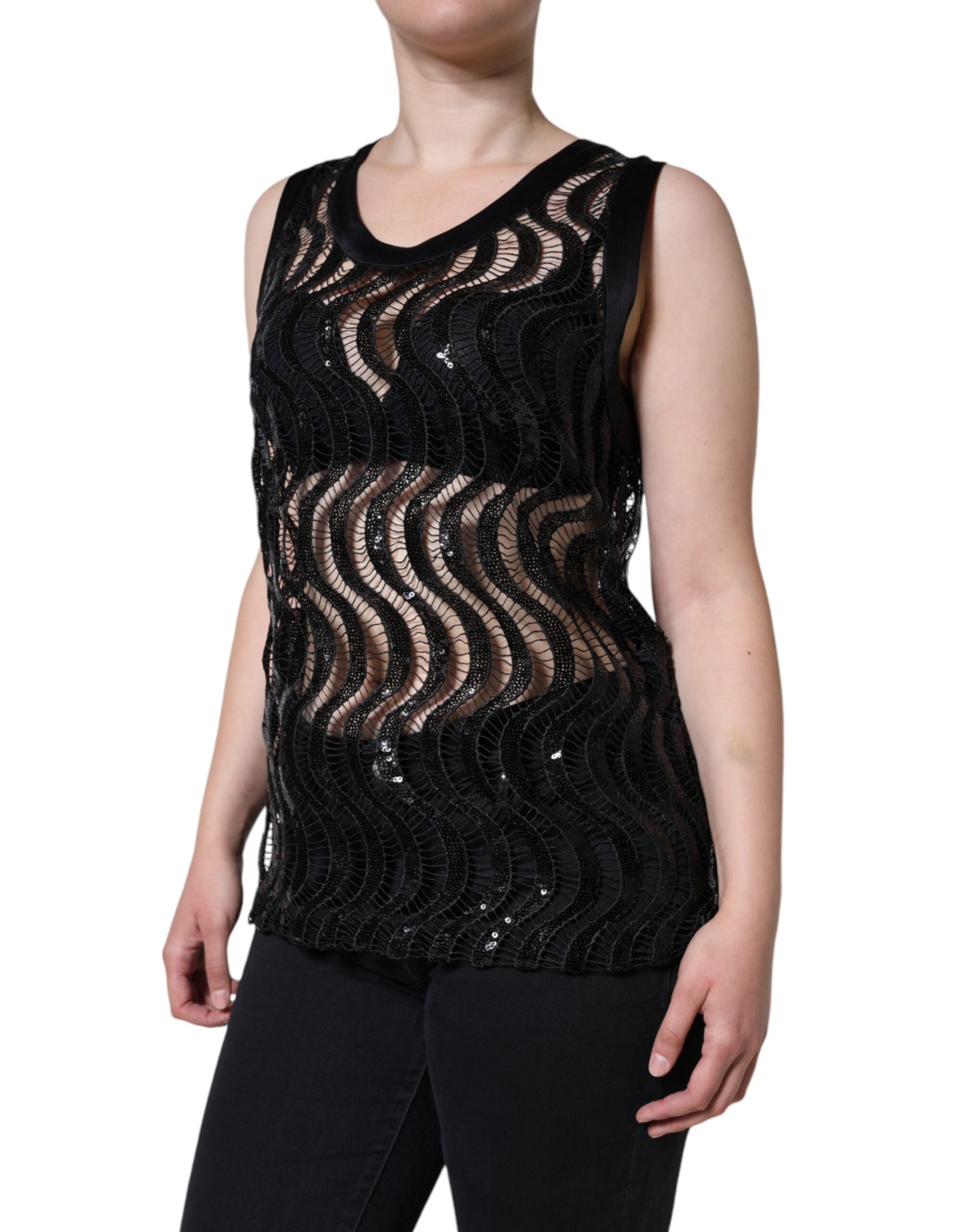 Dolce & Gabbana Schwarze ärmellose Pailletten-Tanktop-Bluse