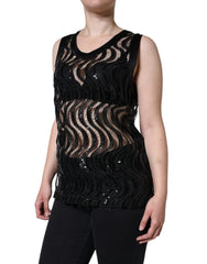 Dolce & Gabbana Schwarze ärmellose Pailletten-Tanktop-Bluse