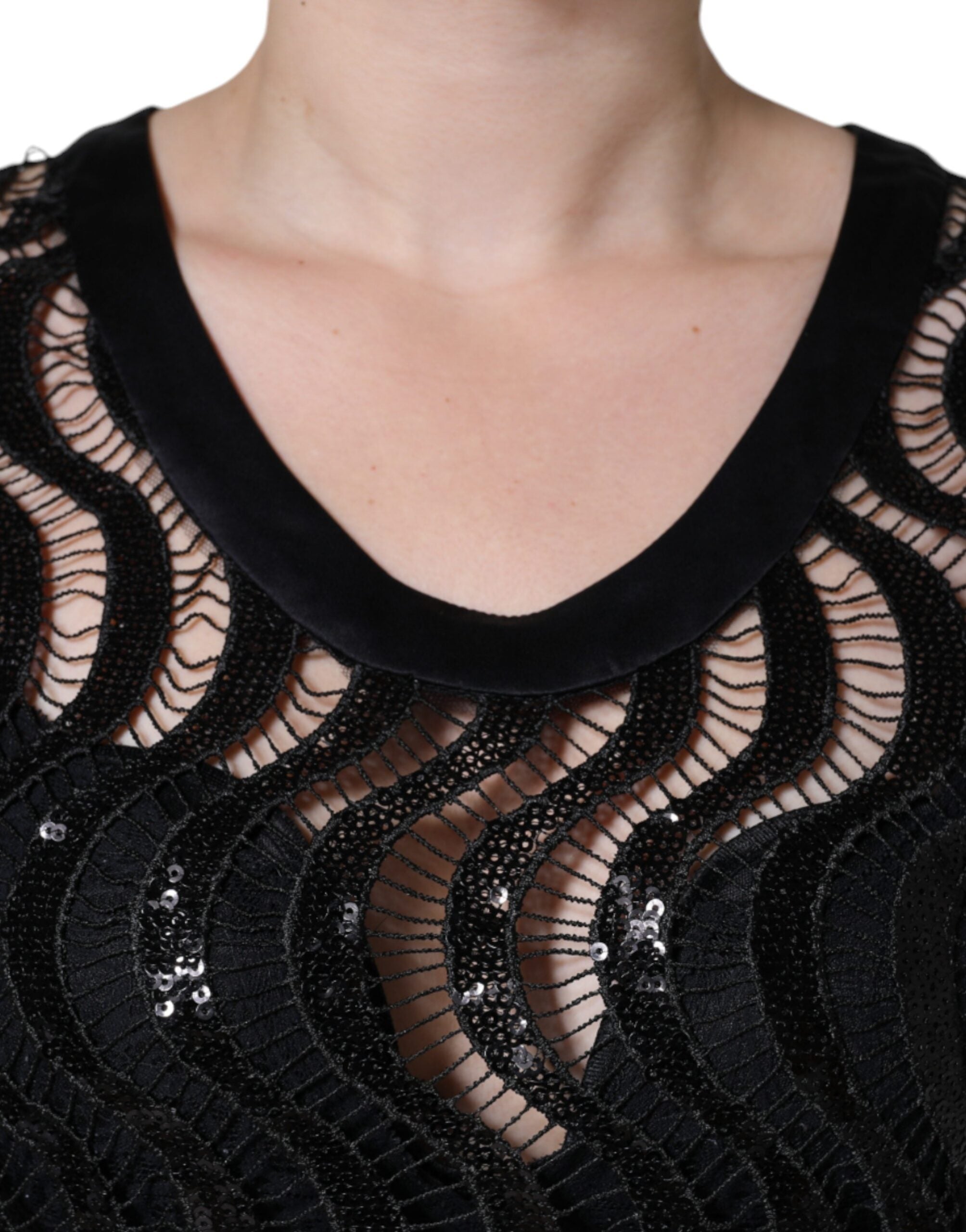 Dolce & Gabbana Schwarze ärmellose Pailletten-Tanktop-Bluse