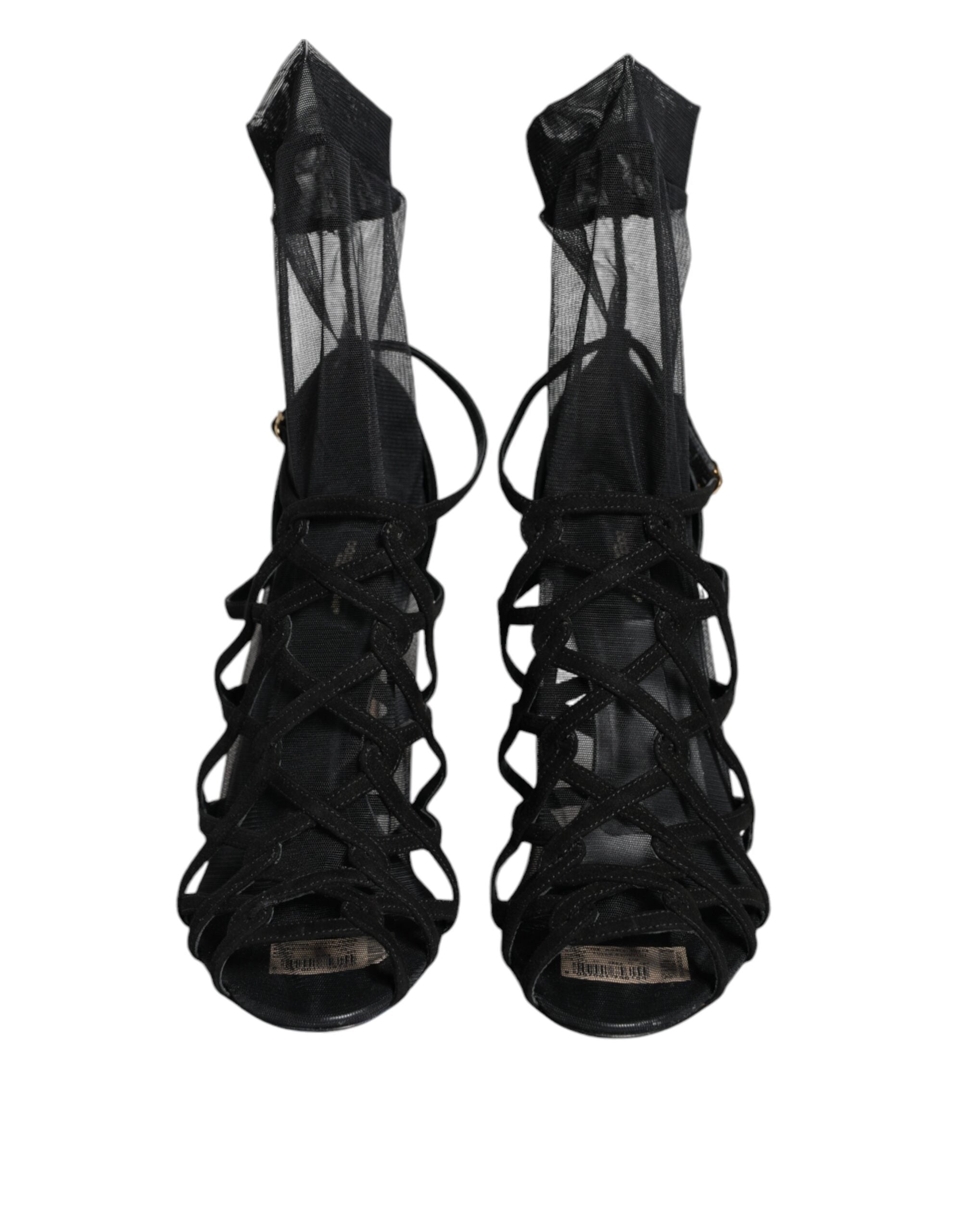 Dolce & Gabbana Schwarze Tüll Stretch High Heels Sandalen Schuhe