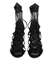 Dolce & Gabbana Schwarze Tüll Stretch High Heels Sandalen Schuhe