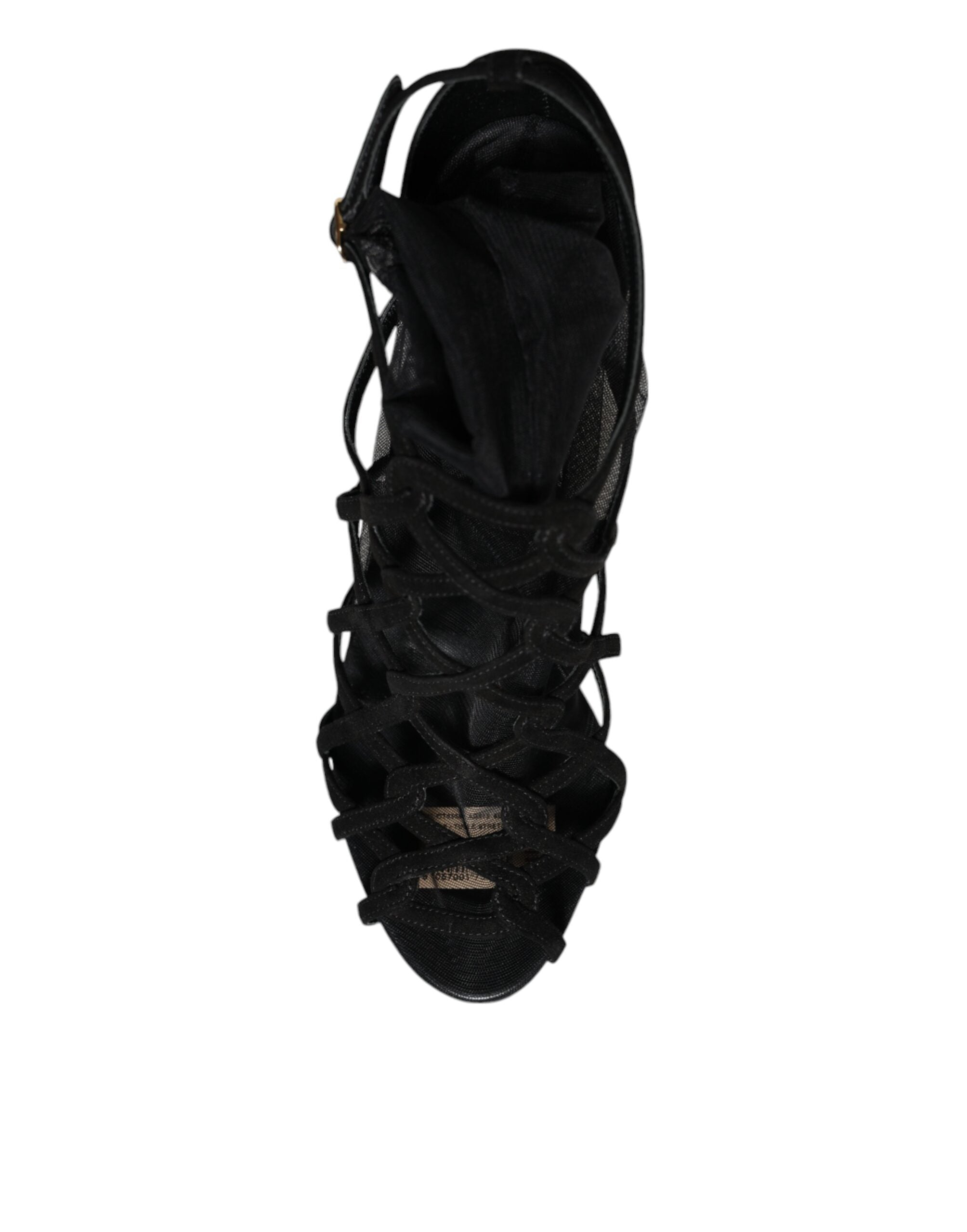 Dolce & Gabbana Schwarze Tüll Stretch High Heels Sandalen Schuhe
