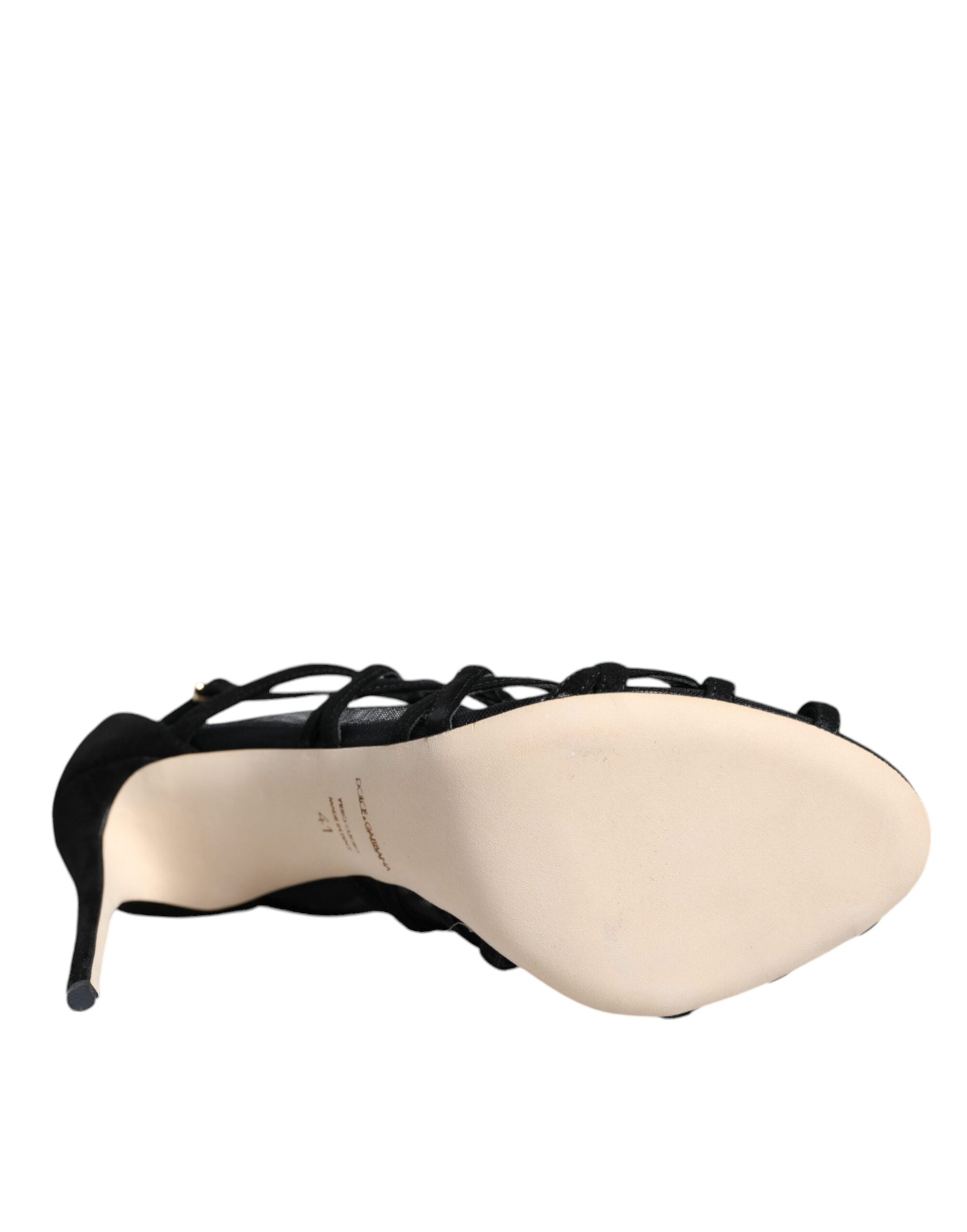 Dolce & Gabbana Schwarze Tüll Stretch High Heels Sandalen Schuhe