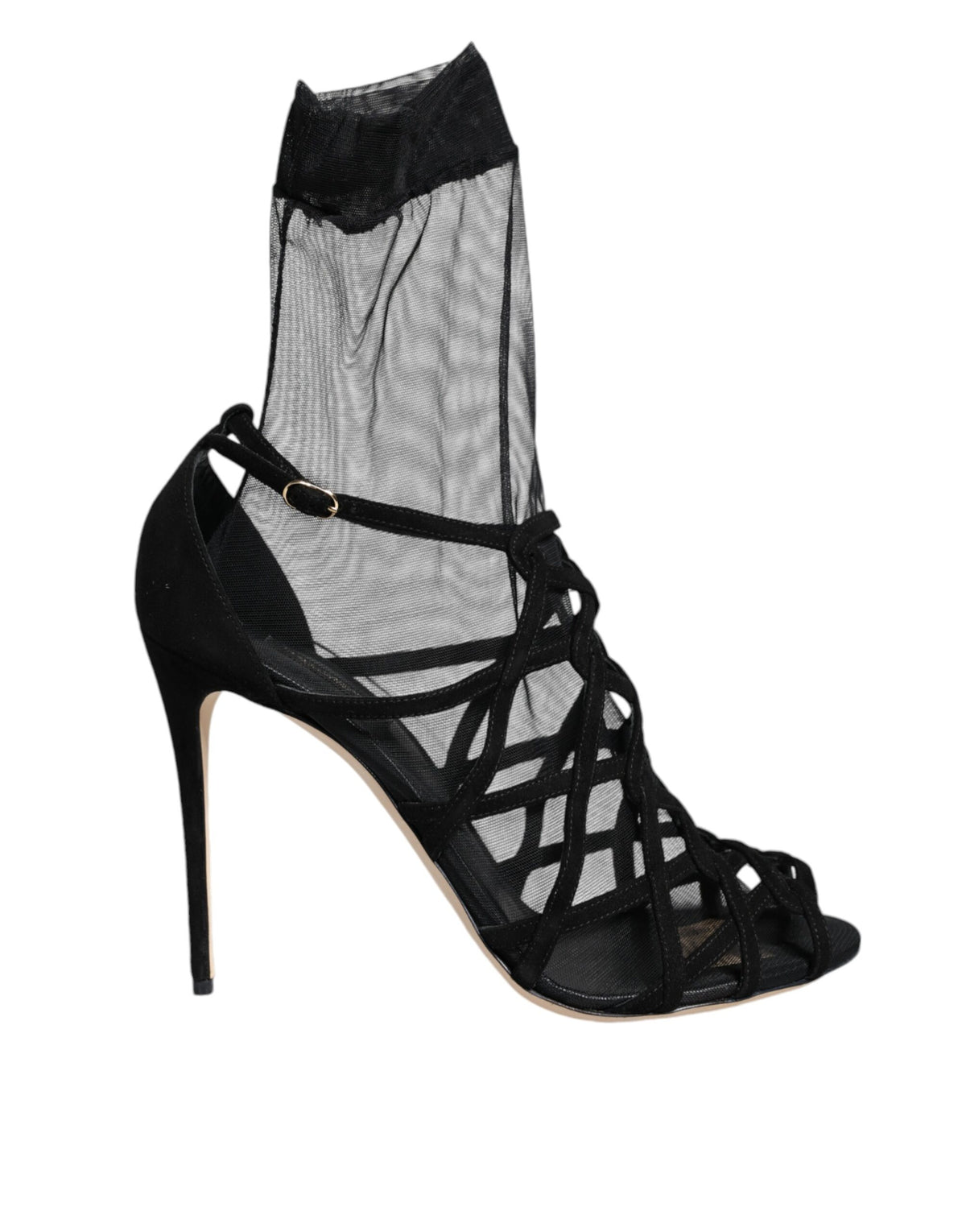 Dolce & Gabbana Schwarze Tüll Stretch High Heels Sandalen Schuhe
