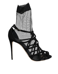 Dolce & Gabbana Schwarze Tüll Stretch High Heels Sandalen Schuhe