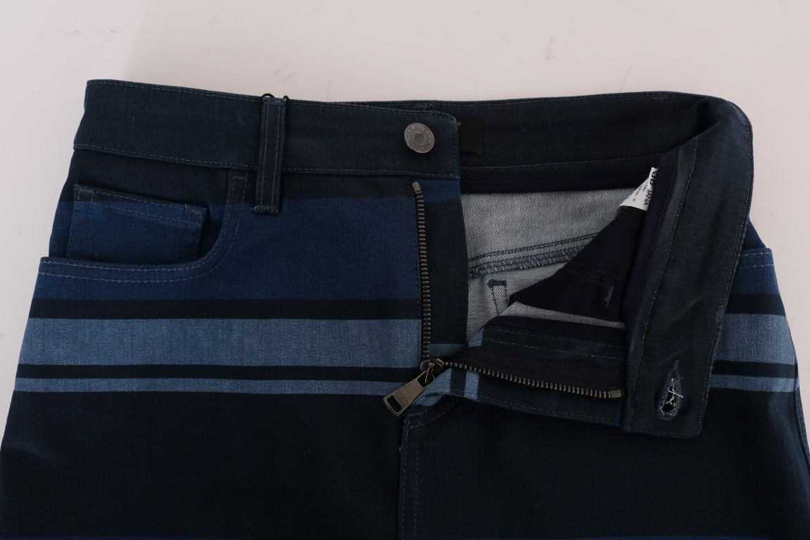 Dolce & Gabbana Blauer kurzer gestreifter Mini-Jeansrock