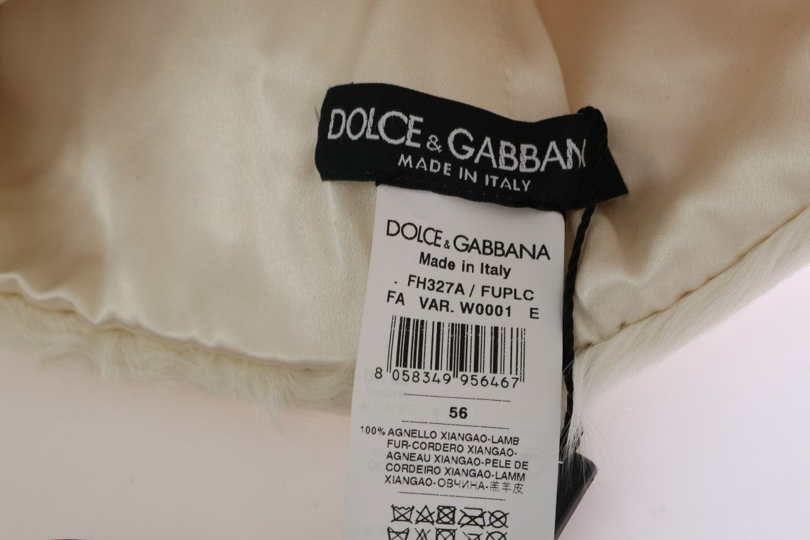 Dolce & Gabbana Mütze aus weißem Xiangao-Lammfell