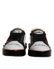Dolce &amp; Gabbana Weiß Rot Kristalle Leder Portofino Sneakers Schuhe