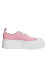 Dolce &amp; Gabbana Rosa Weiß Canvas Logo Low Top Sneakers Schuhe