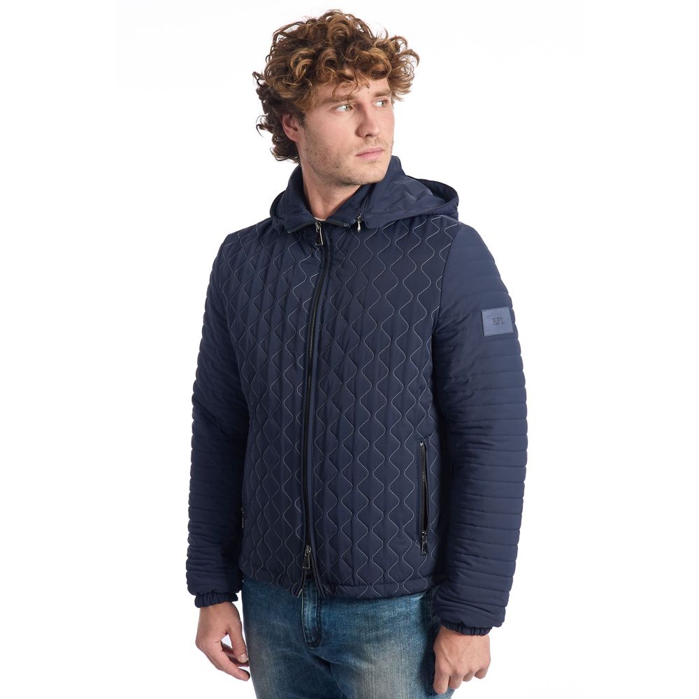 Roberto Pepe Luxe Blauwe Gewatteerde Herenjas van Polyamide