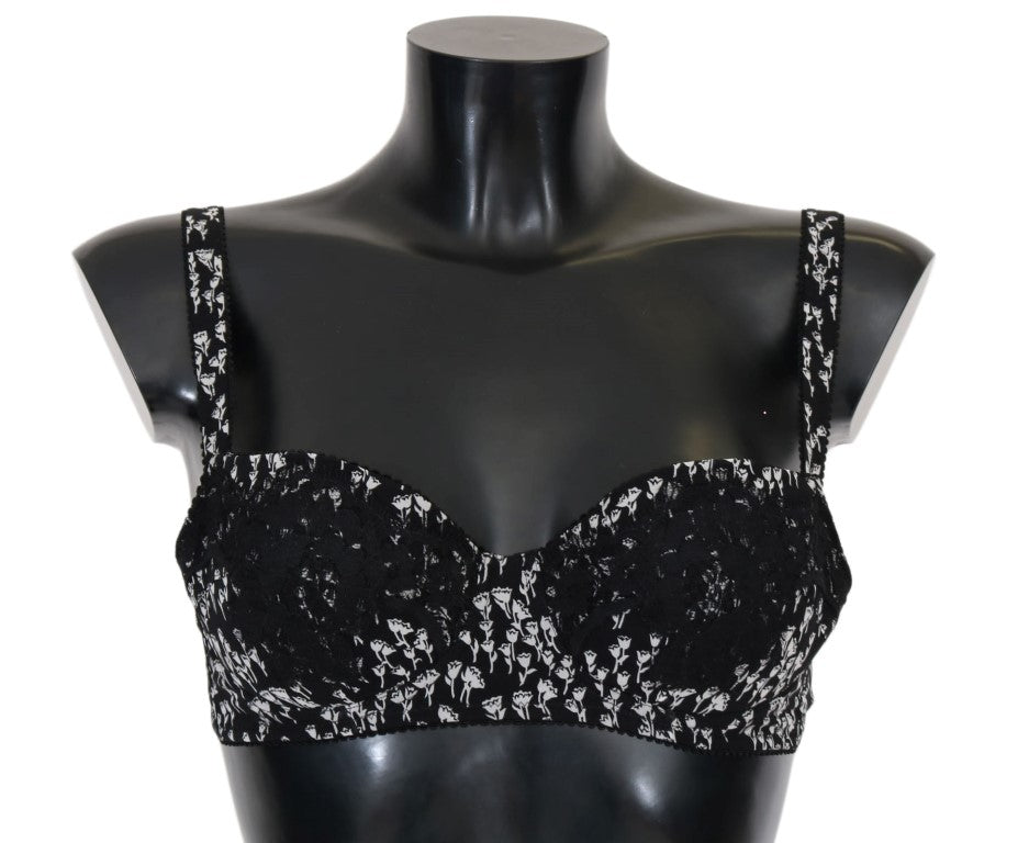 Dolce & Gabbana Schwarzer Seiden-BH mit weißer Spitze und Stretchanteil