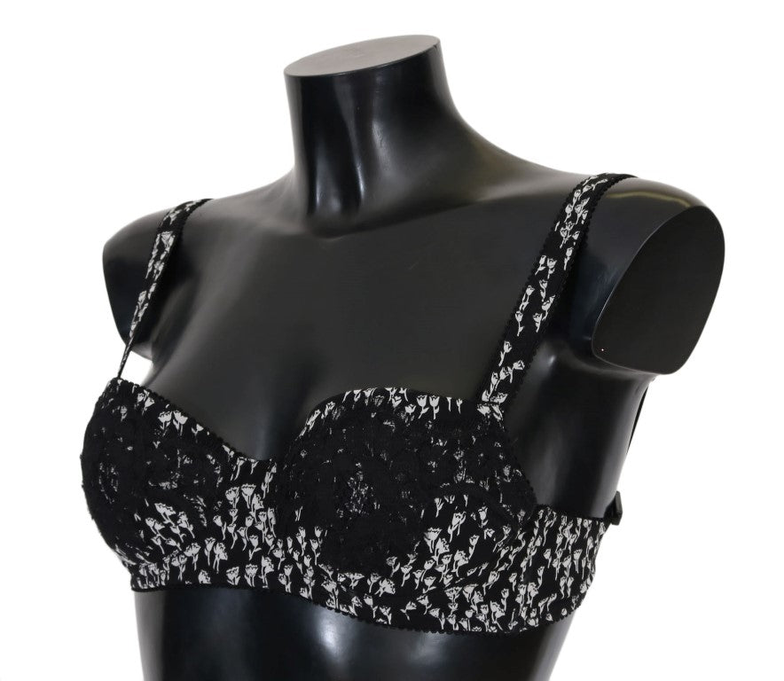 Dolce & Gabbana Schwarzer Seiden-BH mit weißer Spitze und Stretchanteil
