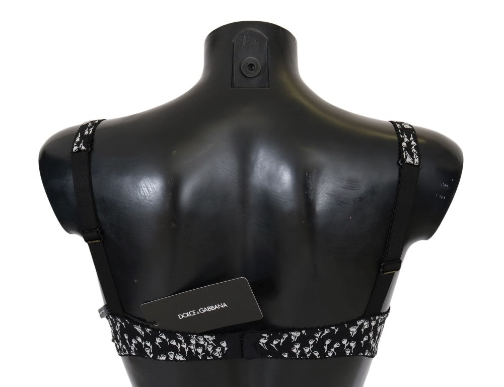 Dolce & Gabbana Schwarzer Seiden-BH mit weißer Spitze und Stretchanteil