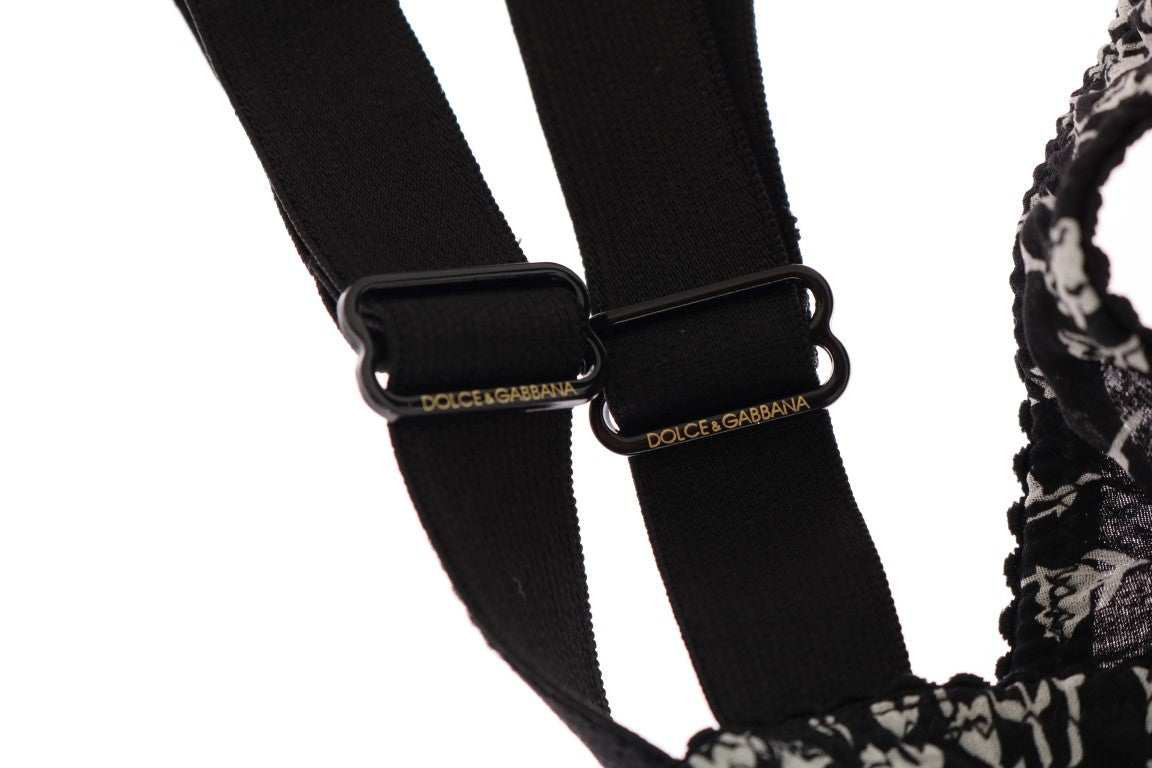 Dolce & Gabbana Schwarzer Seiden-BH mit weißer Spitze und Stretchanteil