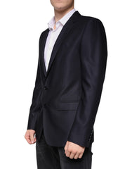 Dolce & Gabbana Donkerblauwe Wollen Enkele Rij Knopen Overjas Blazer
