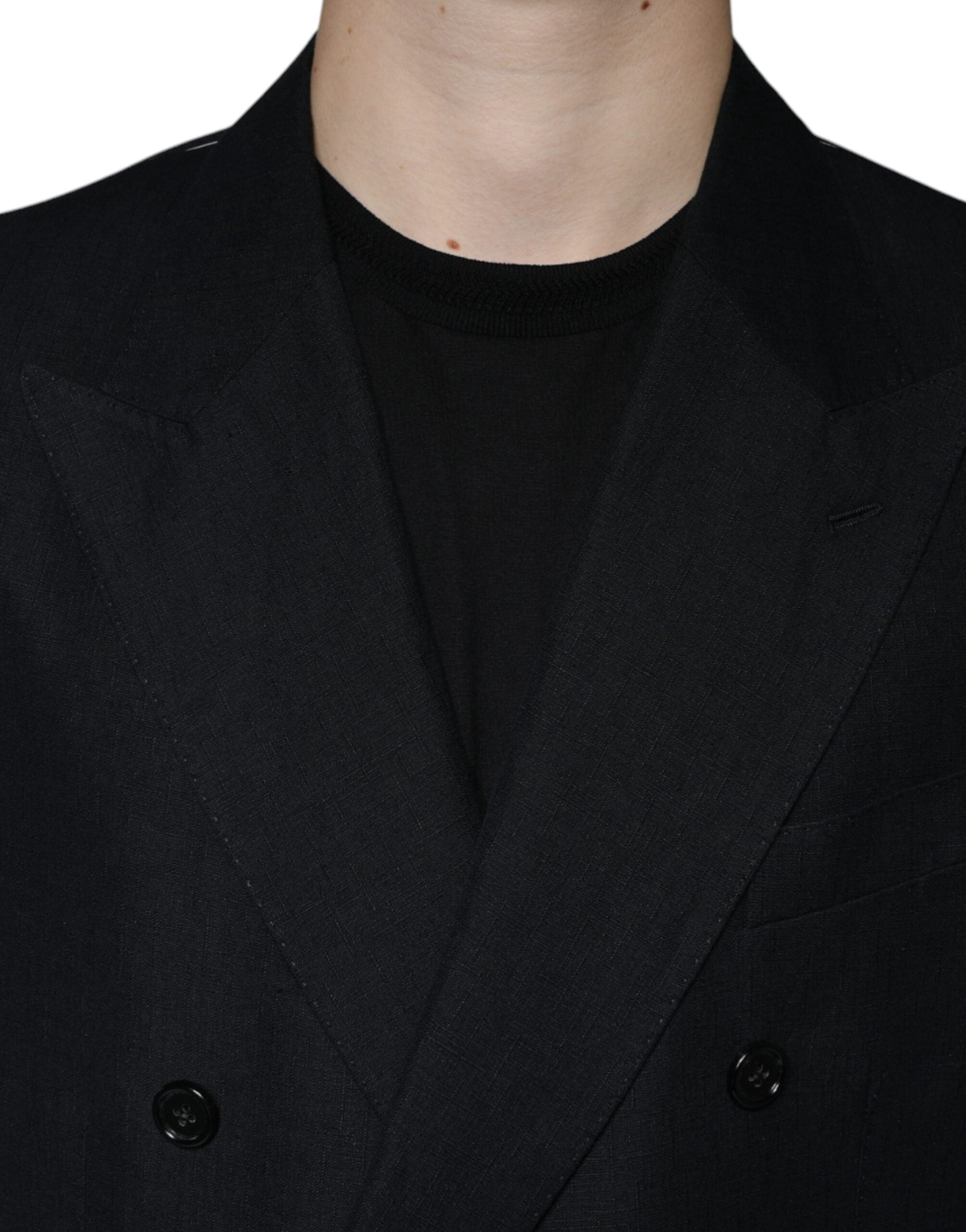 Dolce &amp; Gabbana – Zweireihiger Blazer aus schwarzem Leinen