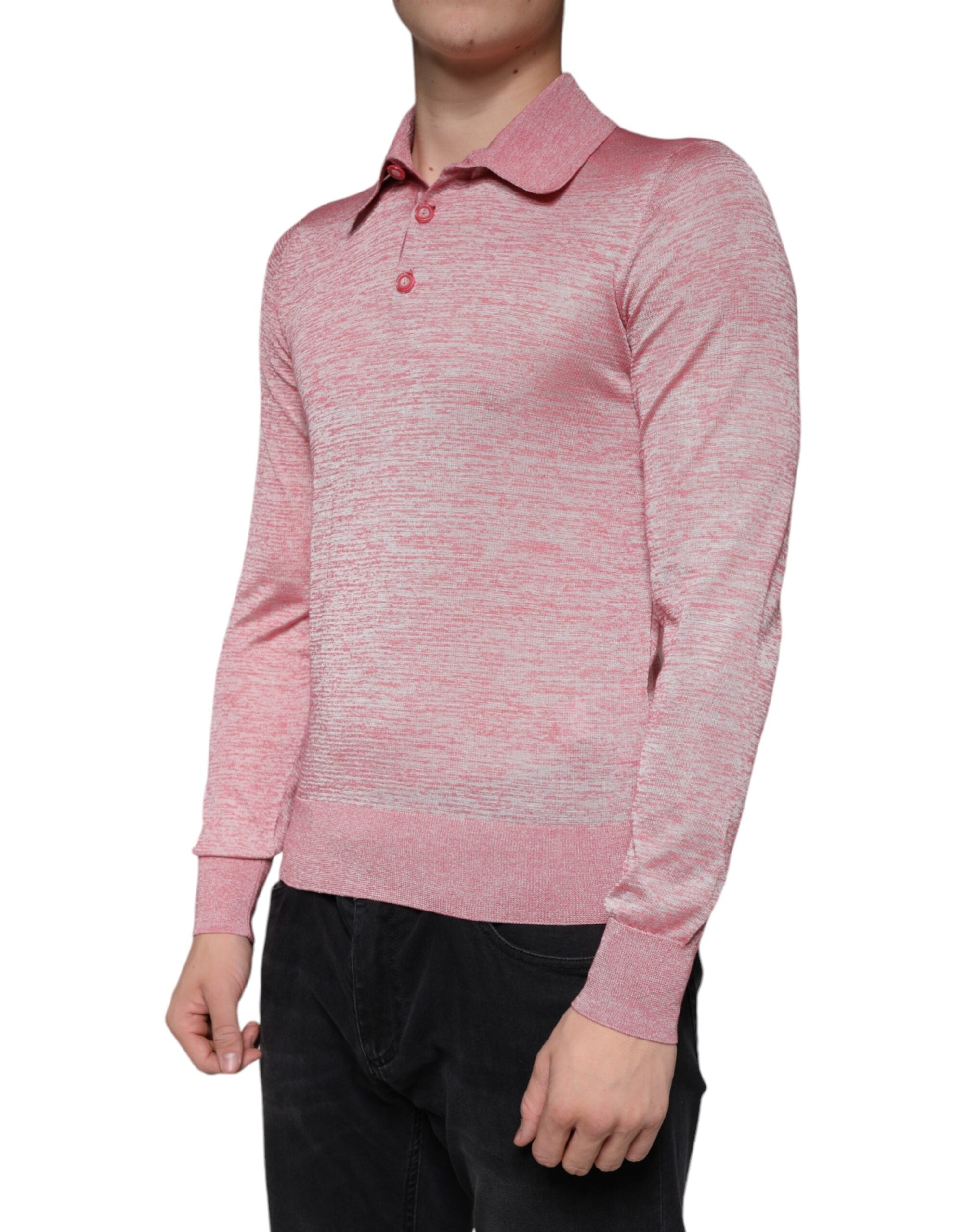 Dolce & Gabbana Rosa Polyester Langarm Herren Poloshirt