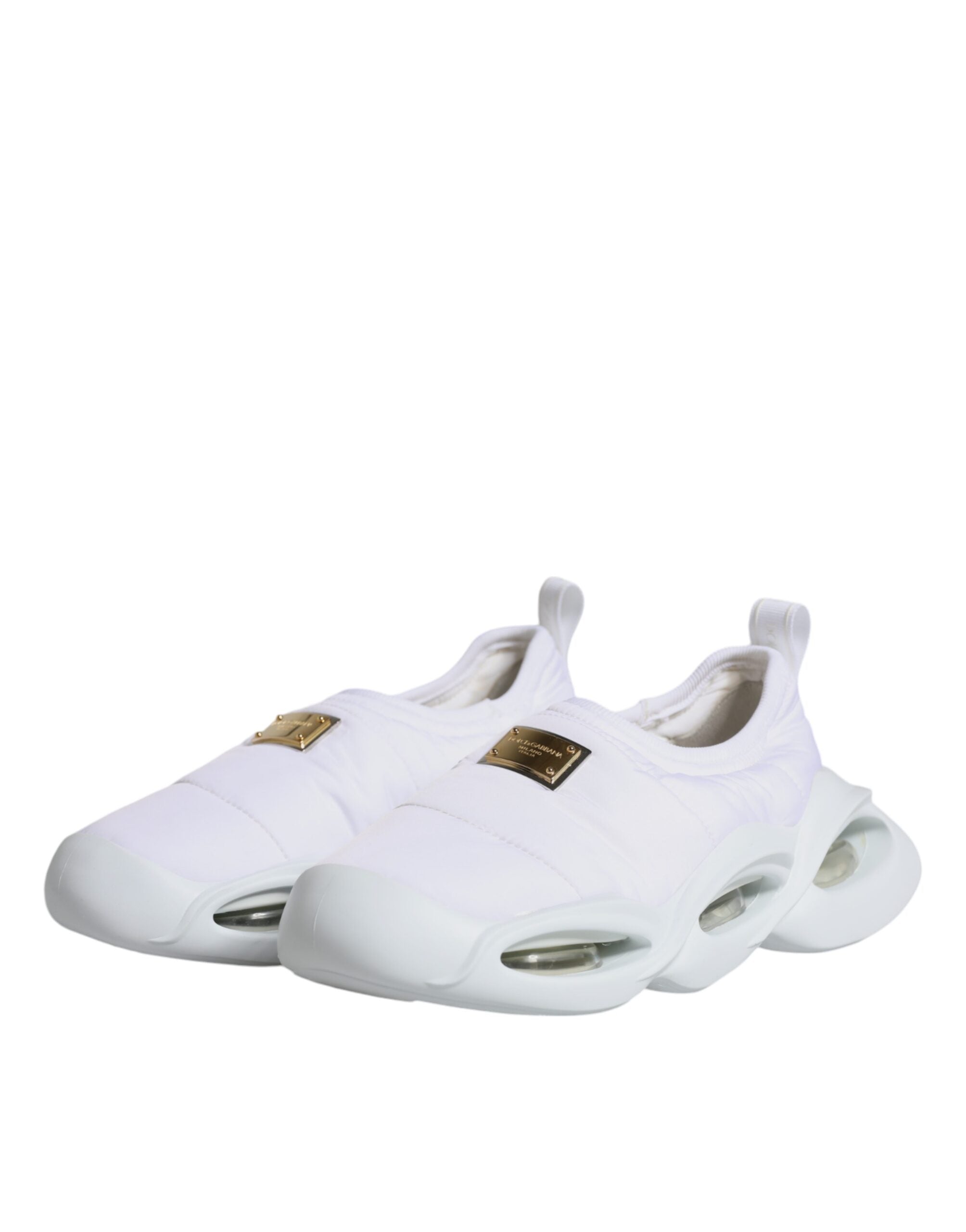 Dolce &amp; Gabbana – Weiße, gepolsterte Low-Top-Sneakers aus Stoff