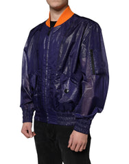 Dolce & Gabbana Blauw Katoenen Stretch Bomberjack met Volledige Rits