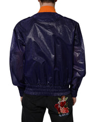 Dolce & Gabbana Blauw Katoenen Stretch Bomberjack met Volledige Rits